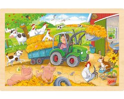 GOKI Puzzel - Kleine Tractor - 24 Stukjes - 30X20X0,8Cm - Hout - 3 Jaar