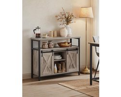 Industrieel Dressoir met Schuifdeuren - Grijs Eiken Look - 100 cm Breed - Ondiepe Kast (33cm) - Modern Sideboard met Barn Doors - Hal & Keuken