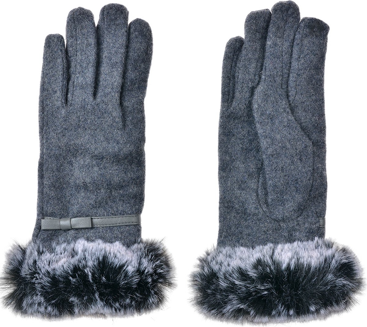 Clayre & Eef Handschoenen met imitatiebont 9x23 cm Grijs Polyester