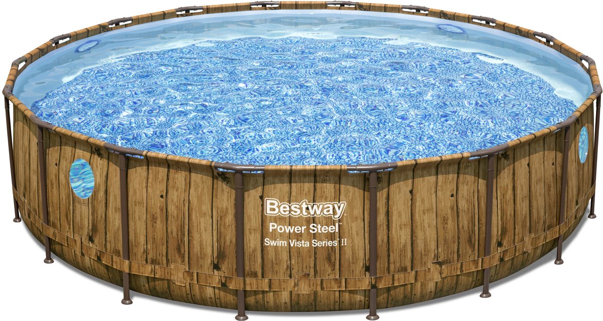 Bestway - Power Steel Swim Vista - Opzetzwembad inclusief filterpomp en accessoires - 549x122 cm - Houtprint - Rond — afbeelding 3