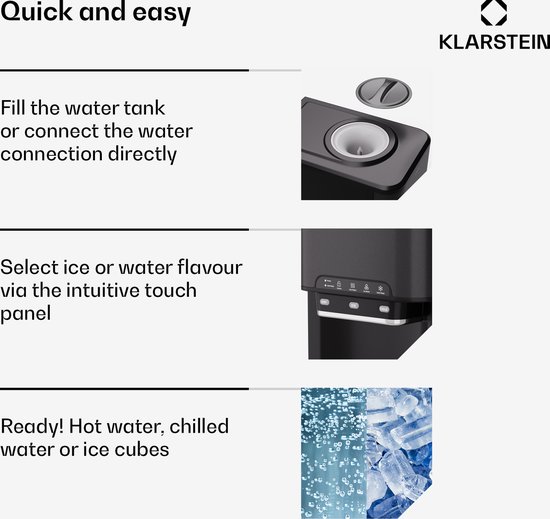 Klarstein IJsblokjesmachine Aqueous 3-in-1 - Zwart,3L 43 cm - voor Bar voor Thuis - Waterreservoir - voor Keuken - Display - Ice Maker Ice Cube Maker IJsmaker IJsblokjesmaker Eismaschine - voor Feest van Klarstein — afbeelding 5