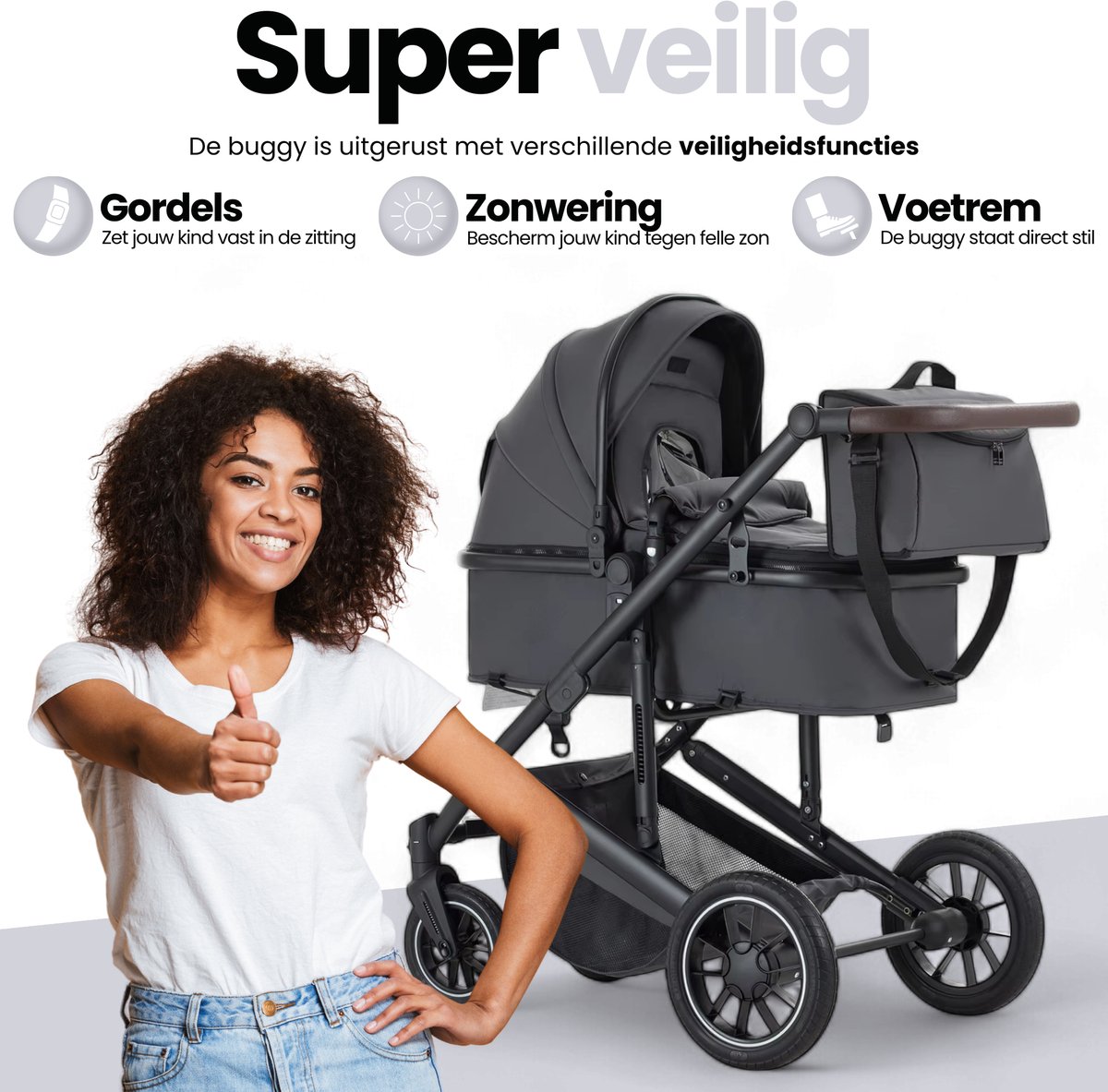 Lunola Luna - Kinderwagen 3-in-1 - incl. autostoel - 0-22kg - XXL - Wandelwagen - Multifunctionele Buggy 3in1 - Donkergrijs thumbnail 4