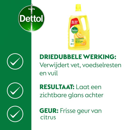 Dettol Allesreiniger - Sprankelende Citroen 2L - 4 Stuks - Voordeelverpakking