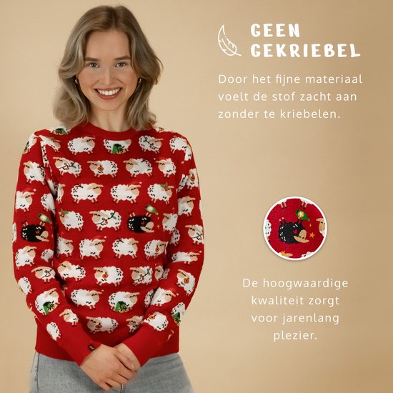 JAP Christmas Kersttrui (maat 3XL) - 100% Gerecycled - Kriebelt niet - Kerstcadeau volwassenen - Foute Kersttrui dames en heren XXXL - 't Roode schaap (Princes Diana) - Rood