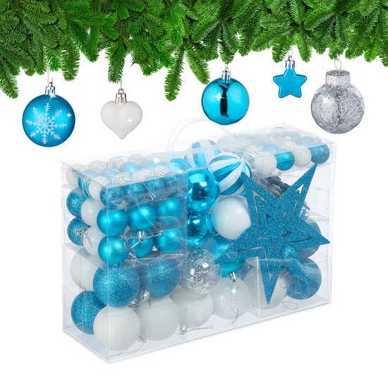 Boules de Noël Relaxdays - Décorations de sapin de Noël - Boules de sapin de Noël - plastique - lot de 101 - pétrole