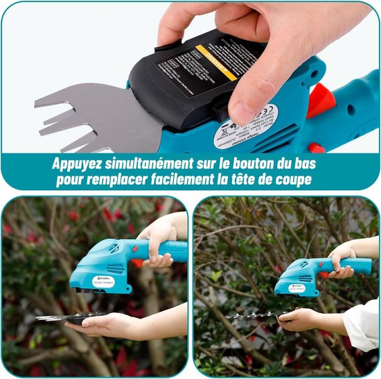 Mini-grastrimmer draadloos met telescopische pool - 2 x 20 Ah accu - 74 V heggenschaar accu - draadloze randgrootte - type C opladen Heggenschaar van Merkloos	 — afbeelding 3