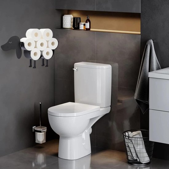Porte-rouleau de Papier toilette pour chien de style animal – Noir mat, conteneur de rangement sur pied et mural pour salle de bain – Maison – Cuisine – Toilettes