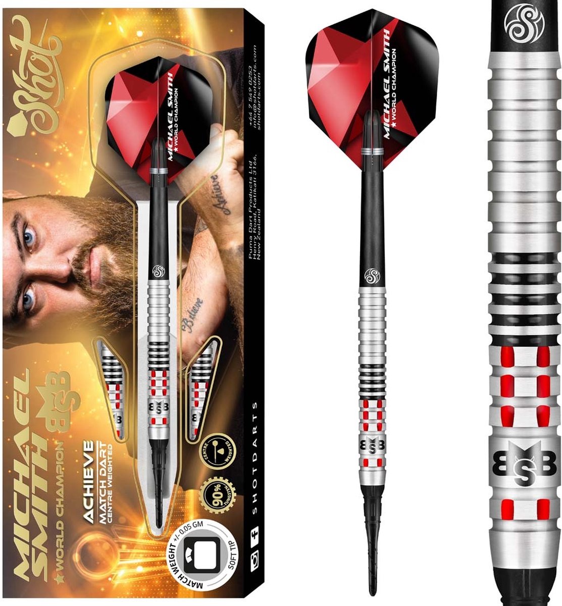 Shot Michael Smith Achieve 90% Soft Tip - Dartpijlen 18 Gram