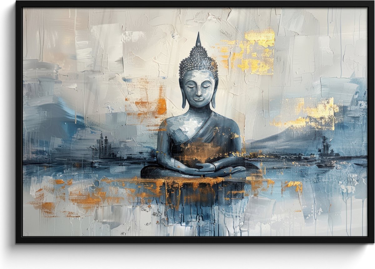 FrameYourWall Poster in lijst - Fotolijst 120x80 cm - Posters - Buddha - Goud - Abstract - Modern - Posterlijst zwart - Decoratie - Wanddecoratie woonkamer - Muurdecoratie slaapkamer