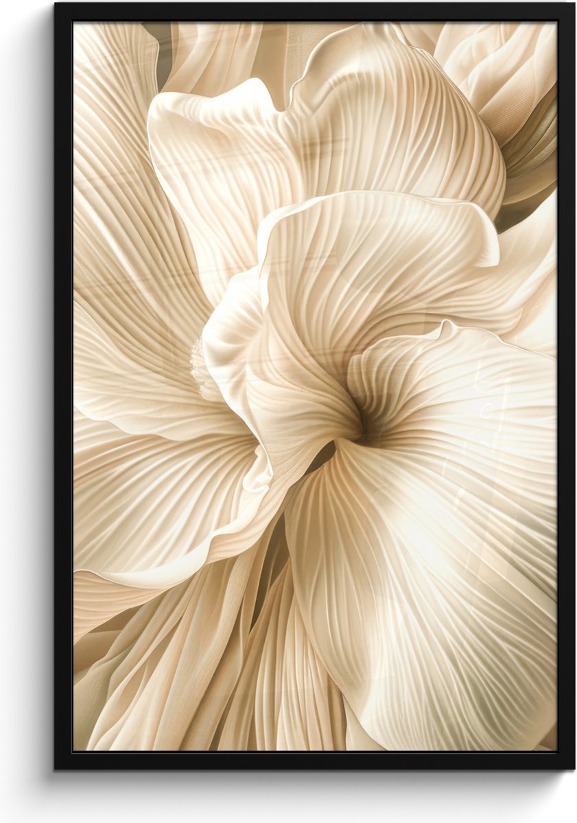 FrameYourWall Poster in lijst - Fotolijst 60x90 cm - Posters - Abstract - Beige - Bloemen - Natuur - Posterlijst zwart - Decoratie - Wanddecoratie woonkamer - Muurdecoratie slaapkamer Bloemen - Close up