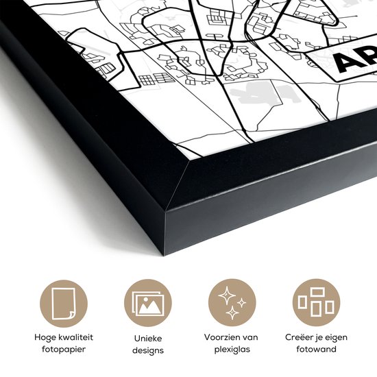 Affiche avec cadre Carte - Arnhem - Zwart - Wit - 40x40 cm