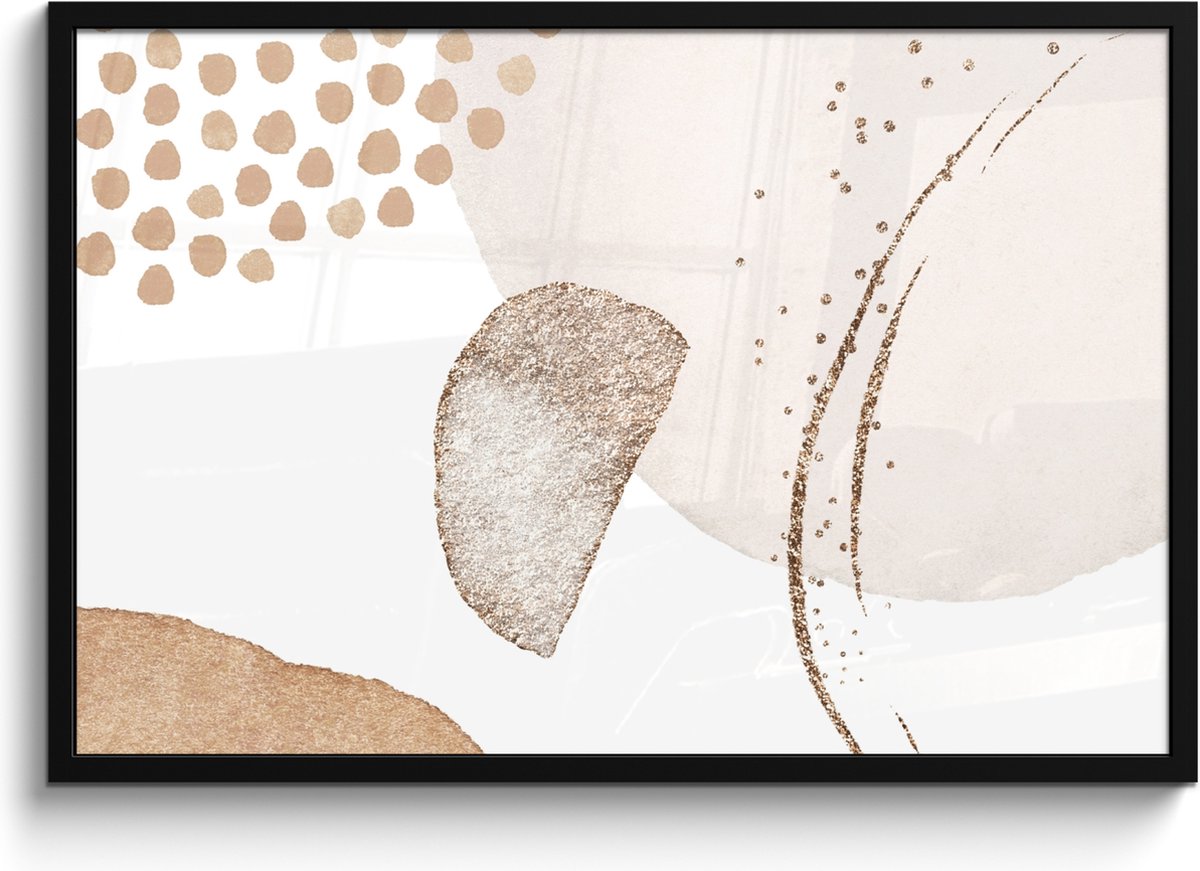 FrameYourWall Poster in lijst - Fotolijst 90x60 cm - Posters - Watercolor - Pastel - Beige - Abstract - Modern - Posterlijst zwart - Wanddecoratie badkamer - Muurdecoratie WC - Decoratieve accessoires - Toilet muur decoratie Beige - Modern