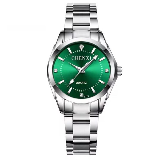 Montre Femme de Luxe - Femme - Bracelet Argent - Argent et Vert - Coffret Luxe -