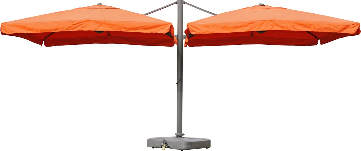 Zweefparasol T44, pergola luifel effect, 6,2x3m polyester 50kg ~ terracotta + staander