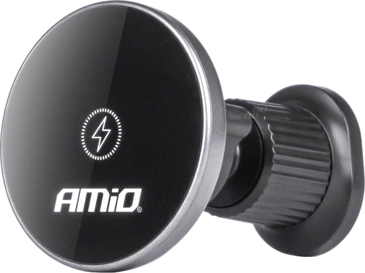 AMiO Magnetische Telefoonhouder voor Ventilatierooster met 15W Qi Draadloze Oplader en MagSafe - 360° Verstelbaar zwart