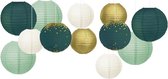 Lampion - 12 stuks groen goud hangende papieren lantaarns voor rustieke stijl lente decor - bruidsfeestje - babyborrel - verjaardag - eucalyptus - neutraal - feest decor
