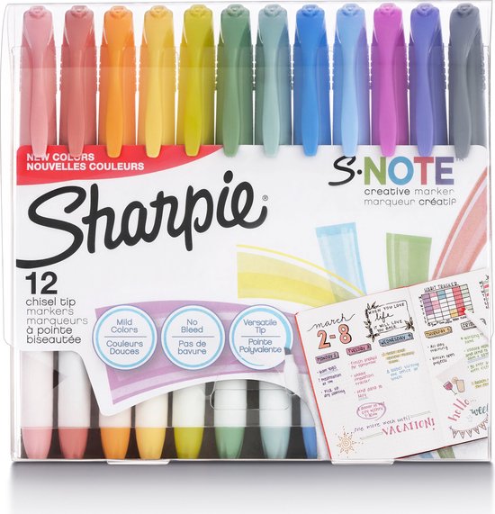 Sharpie – S-Note Markeerstiften met chisel tip – 12 stuks