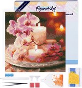 Figured' Art Mini Peinture de diamants Set Adultes 25x25 cm avec cadre Orchidées et Bougies - 5D DIY Art Full Drill Diamant Rond - Toile déjà encadrée