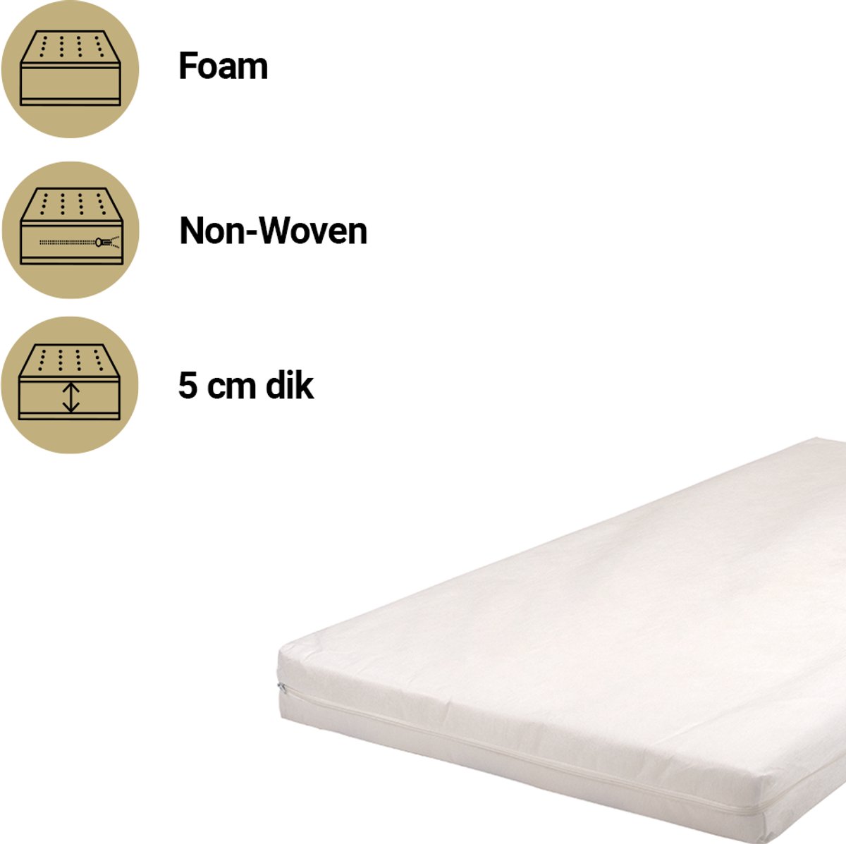 Best Sleep Comfort Co-sleeper Matras 48x82 cm – 5 cm – Polyeterschuim – Afritsbare Tijk