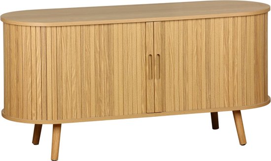 sweeek - Scandinavisch tv-meubel, 2 schuifdeuren, 4 vakken, gegroefd houteffect, 120cm