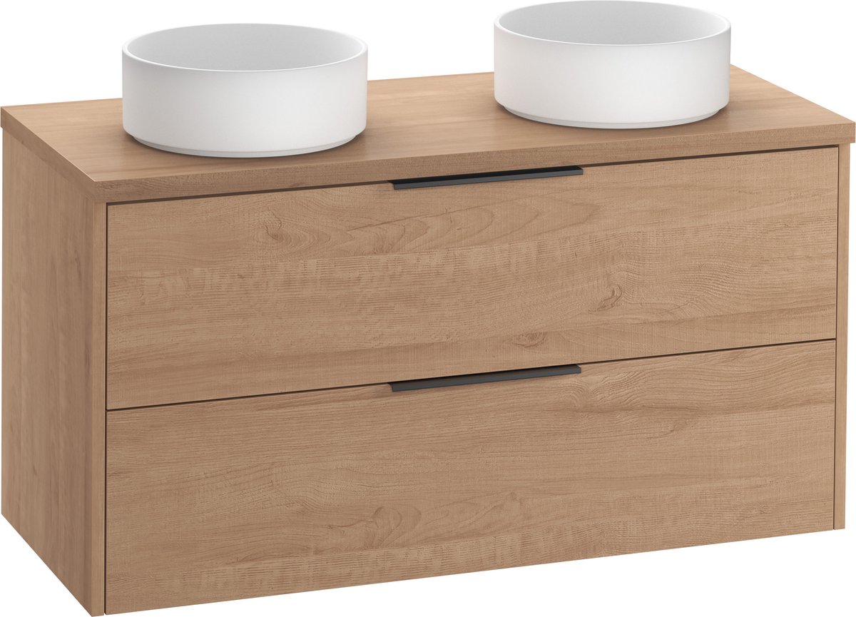 Saqu Lima badmeubel incl. mat witte waskommen 120x51x75cm toffee – mat zwarte greep