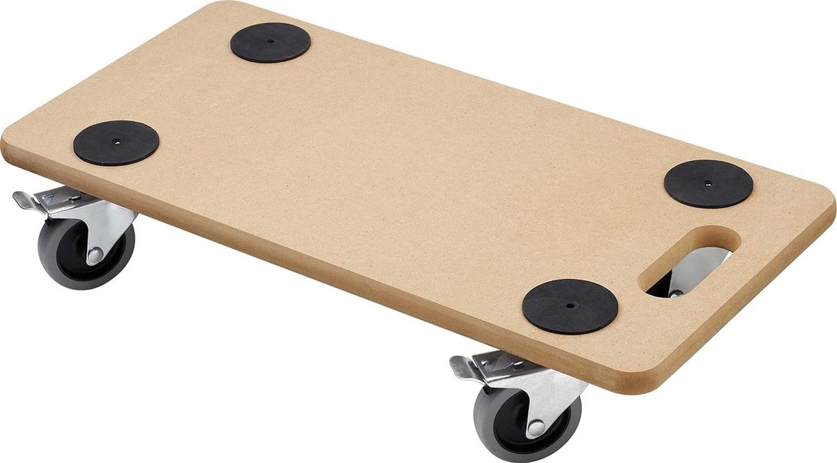 Transportroller 590 x 290 mm draagvermogen 200 kg MDF-plaat meubelroller - transporthulp voor verhuizing - rolwagen voor meubeltransport - houten kistenroller - naturel