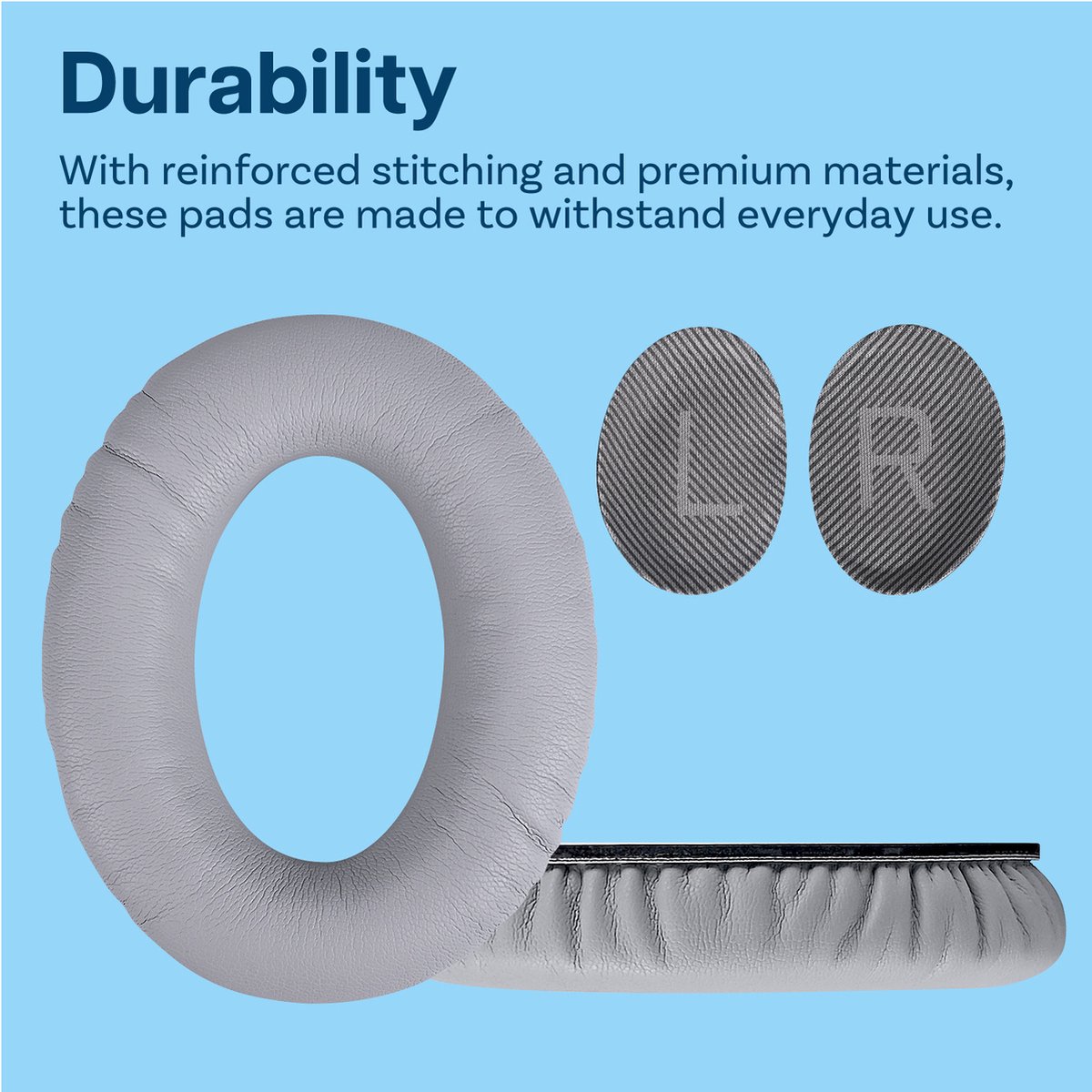 Vervangende Oorkussens voor Bose QuietComfort 35 (QC35)/Bose Quiet Comfort 35 II (QC35 II) Over-ear Hoofdtelefoon van MMOBIEL - Protein PU Koptelefoon Oorkussens - Hoofdtelefoon Earpads – Licht Grijs thumbnail 3