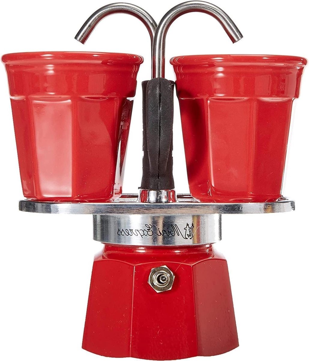 Mini Express Kandisky Moka Set - Percolator 2 Kops - 90 Ml - Espressoglazen Rood Aluminium