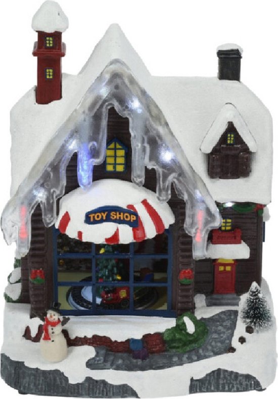 Kerstdorp speelgoedwinkel - met beweging en led verlichting - LED verlichting - 29,5 cm