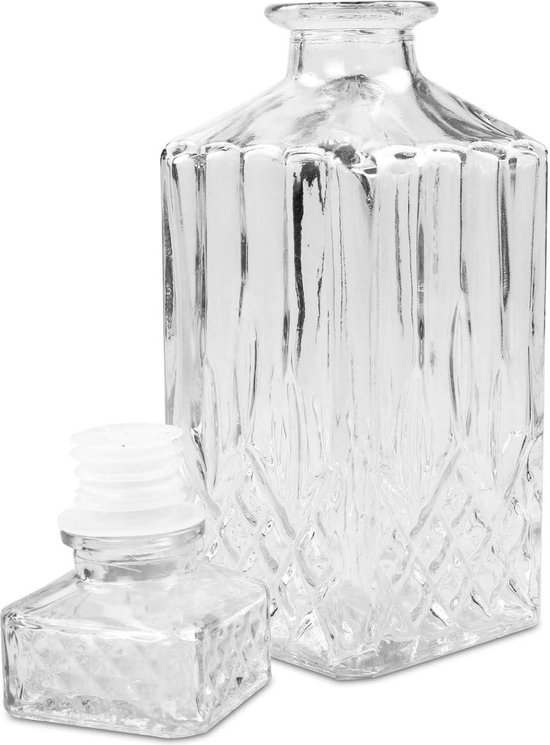 DRULINE Whisky karaf glazen karaf voor whisky, cognac, likeur, whisky, glas, karaf, vierkant, whiskyfles