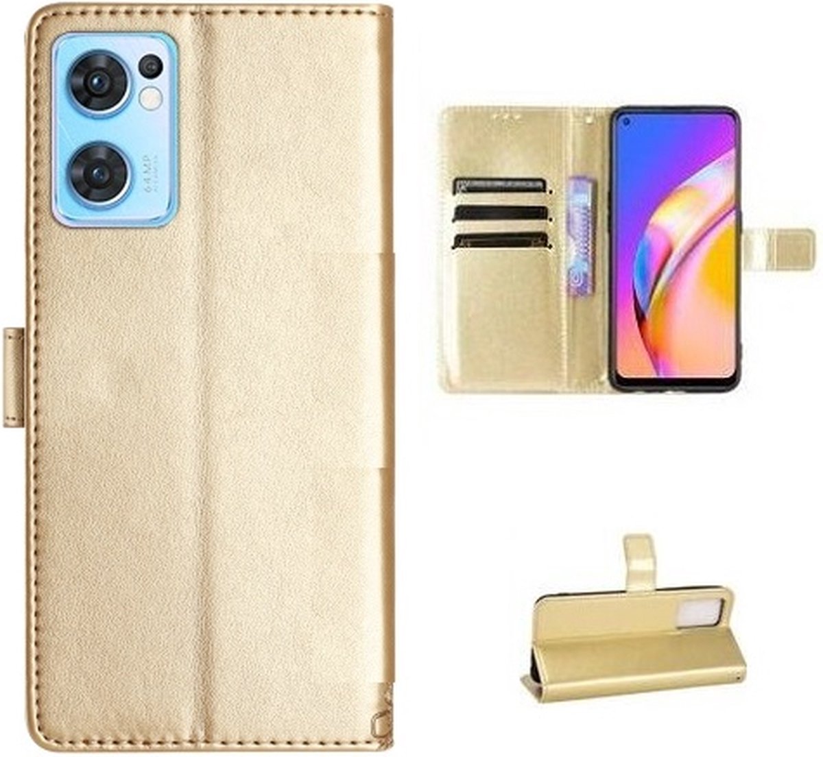 Oppo Find X5 Lite Hoesje Met Pasjeshouder Bookcase Goud