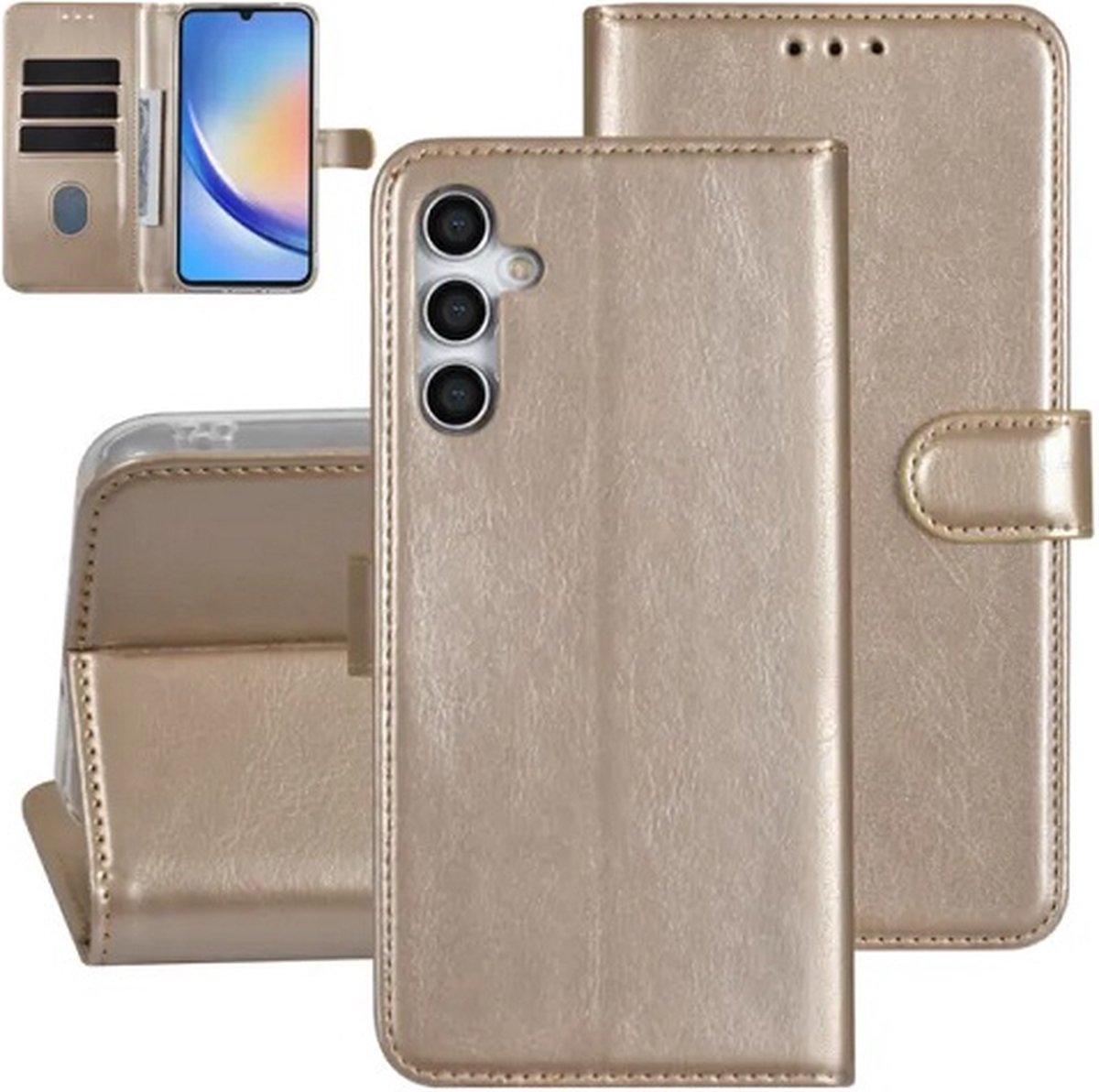 Samsung A34 Hoesje Met Pasjeshouder Bookcase Goud