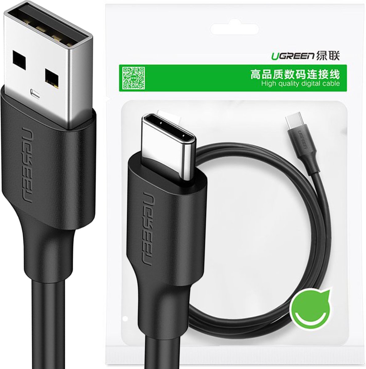 Ugreen - kabel - USB - USB Type C - 480 - Mbps - 3 - A - 1,5 - m - zwart - (US287 - 60117)