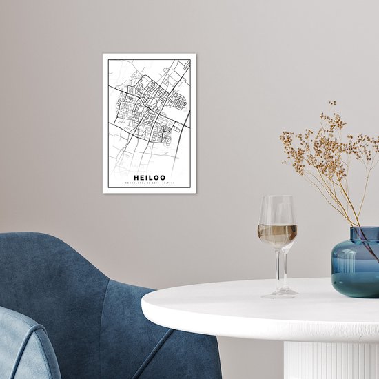 Affiche Carte - Heiloo - Zwart - Wit - 20x30 cm