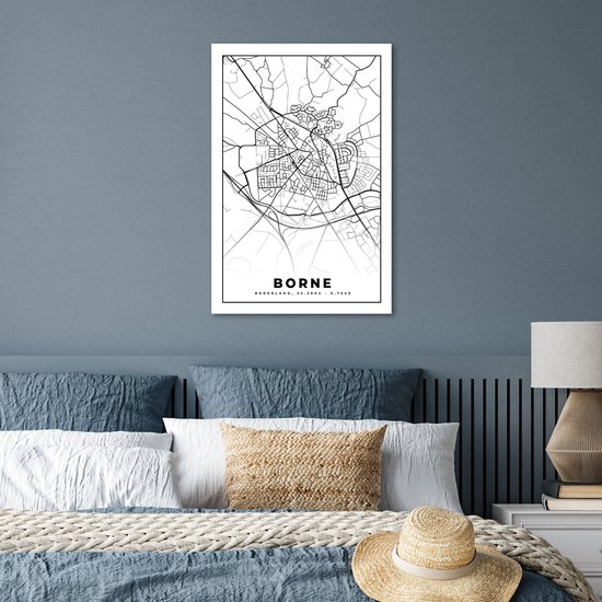 Affiche Carte - Borne - Zwart - Wit - 40x60 cm