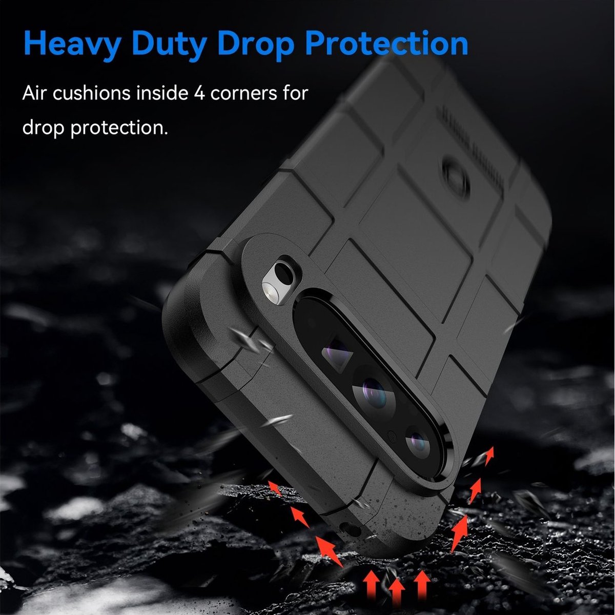 Mobigear Hoesje geschikt voor Google Pixel 9 Pro Telefoonhoesje Flexibel TPU | Mobigear Rugged Shield Backcover Shockproof | Schokbestendig Pixel 9 Pro Telefoonhoesje | Anti Shock Proof - Zwart
