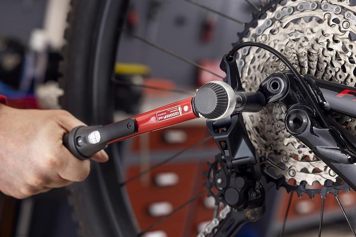 GEDORE rode fietsgereedschapset met 1/4 momentsleutel, 21-delig, 5-25 Nm, 3/8 adapter, cardanische verlenging, bits, reparatieset met tas, R21702021, zwart/rood