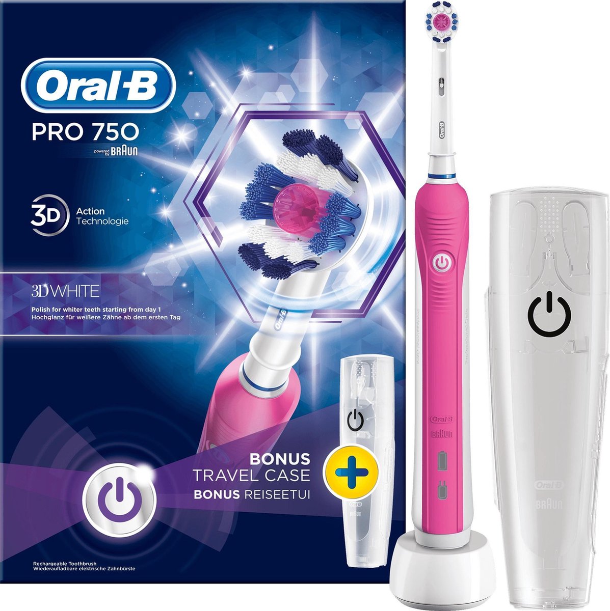 Oral-B PRO 750 - 3DWhite - Elektrische - Inclusief Reisetui |