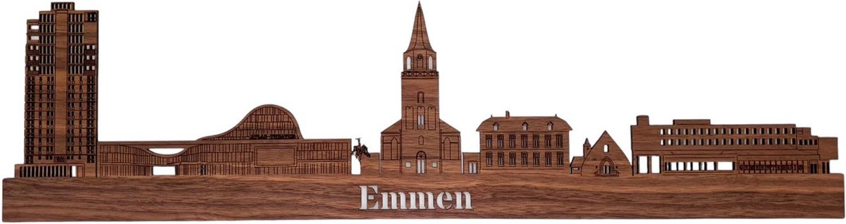 Skyline van Emmen - Notenhout - 60cm - Wanddecoratie van hout