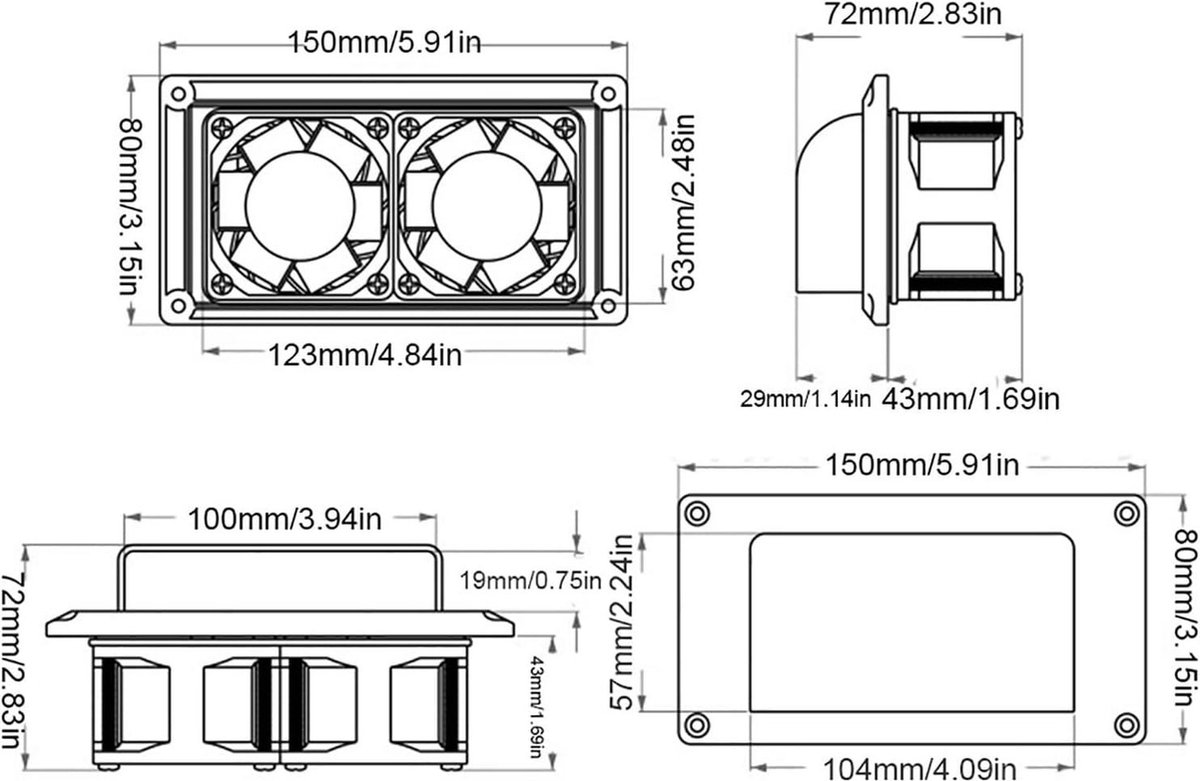 RV Side Air Vent Ventilatie Ventilator 12V 25W Plastic Geluidsarm Mesh