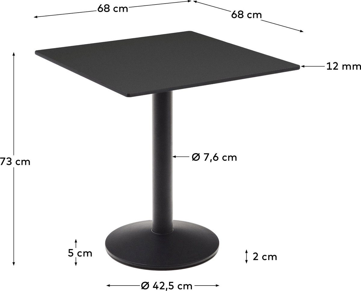 Kave Home Zwarte Esilda-buitentafel met zwart gelakte metalen poot 70 x 70 x 70 cm