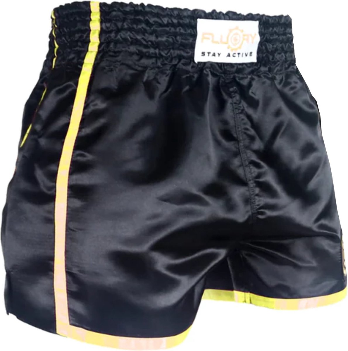 Fluory Kickboks Broek Muay Thai Short Zwart Geel MTSF37 - S