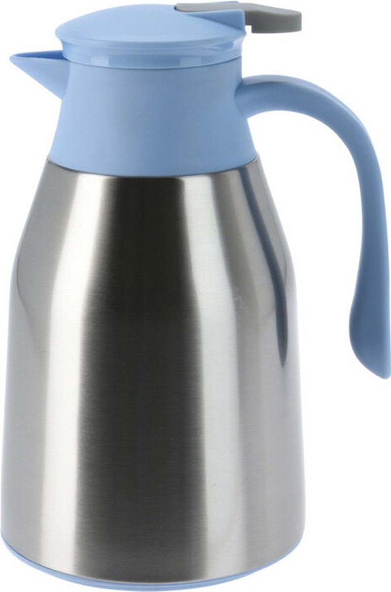 Excellent Houseware Koffiekan thermoskan - 1L - dubbelwandig - kunststof - blauw - D14,5 x H26 cm