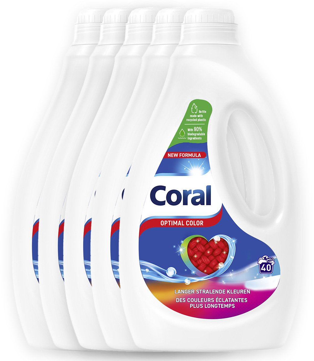 Coral - Vloeibaar Wasmiddel - Optimal Color - Voordeelverpakking 5 X 40 wasbeurten
