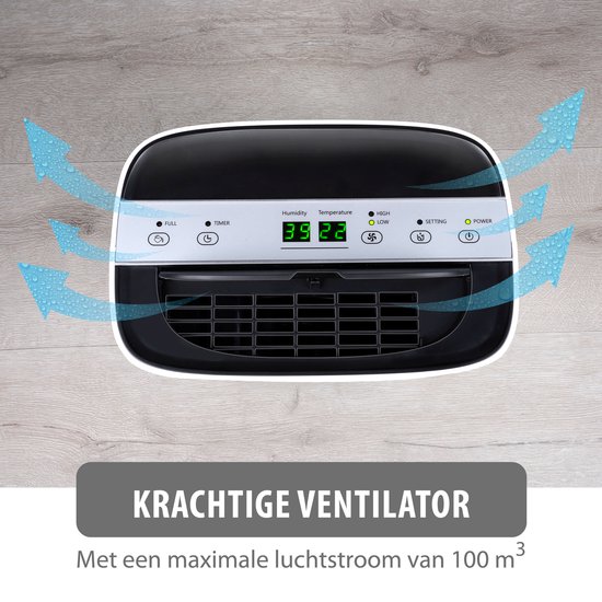 alpina Luchtontvochtiger en Luchtreiniger - Stille Ontvochtiger: 46 dB - Vochtvreter 100M³ - Ontvochtigt tot 10L per Dag - Dehumidifier op Wielen - Wit