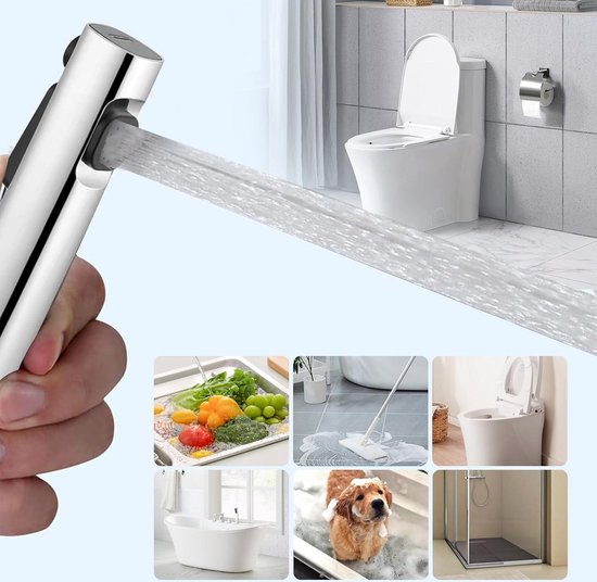E-Ambar - Spray Sproeikop Voor Persoonlijke Hygiëne - Wc Bidet Adapter Handdouche Voor Babydoek En Luier Wassen Muurbevestiging Slangenset