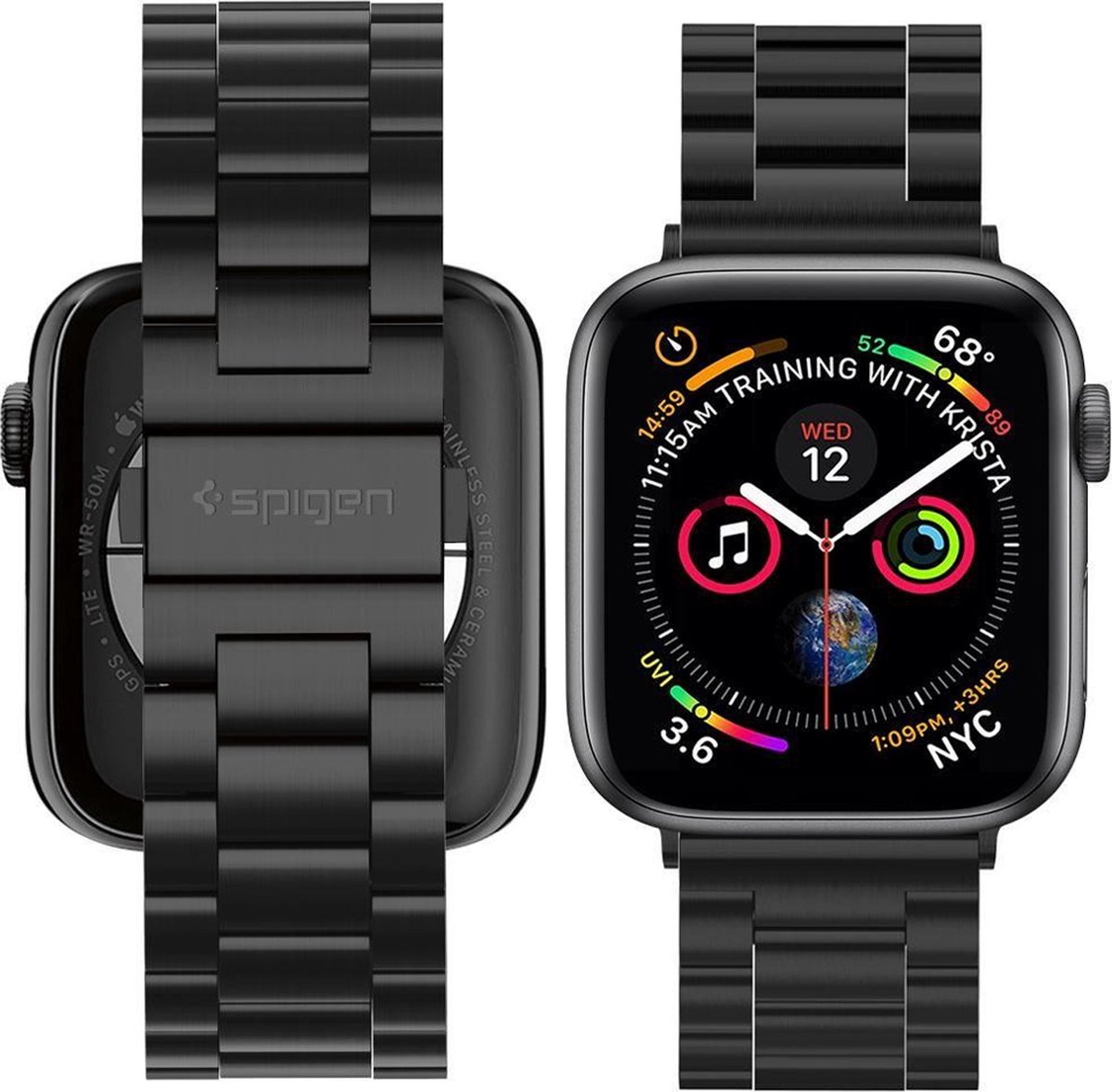 Spigen Modern Fit band geschikt voor Apple Watch 4 5 6 7 SE 42 44 45mm zwart bol