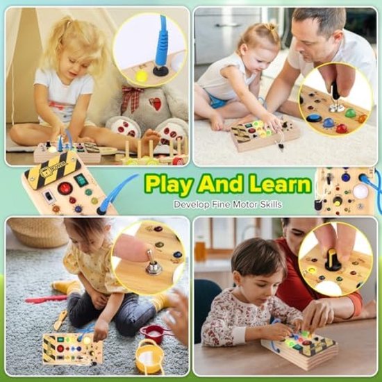 Montessori activiteitenbord met LED lichtschakelaar voor 1-4 jarigen van Tiny Adventures. — afbeelding 5