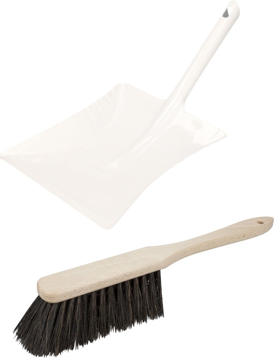 Goedkoopste Brumag Stoffer en Blik set Vikan - voor buiten - blik van metaal - wit - 38 x 23 cm - borstel hout - Arenga vezels