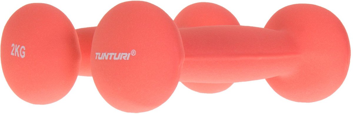 Tunturi Dumbbell set - 2 x 2,0 kg - Neopreen - Fluor Rood - Incl. gratis fitness app — afbeelding 6